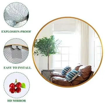 Trvone 28" Gold Round Wall Mirror for Home Decor