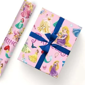 Hbavfihnbg 5 Pcs Princess Wrapping Paper Princess Gift Wrap Bulk Art Paper Folded Flat for Baby Shower Princess Birthday Party Decorations Wedding DIY Crafts Gift Packing, 20 x 30 Inch