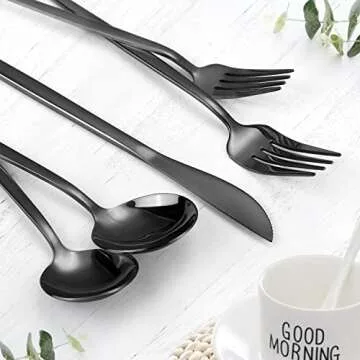 Black Silverware Set, KassKa 40 Pieces Flatware Cutlery Set, Stainless Steel Utensils Set Spoon Fork...