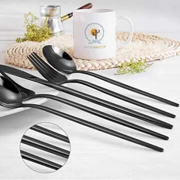 Black Silverware Set, KassKa 40 Pieces Flatware Cutlery Set, Stainless Steel Utensils Set Spoon Fork Knives Set for Home Restaurant and Kitchen, Mirror Polished Finished, Service for 8