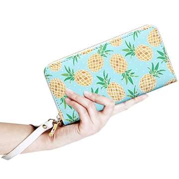 KUKOO Women’s Printed Zip Around Wallet Phone Clutch Purse Card Holder Organizer PINEAPPLE
