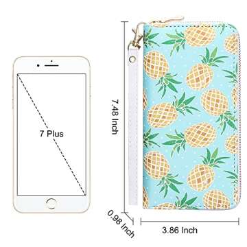 KUKOO Women’s Printed Zip Around Wallet Phone Clutch Purse Card Holder Organizer PINEAPPLE