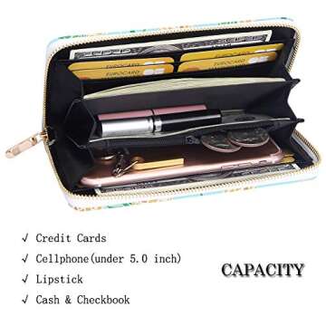 KUKOO Women’s Printed Zip Around Wallet Phone Clutch Purse Card Holder Organizer PINEAPPLE