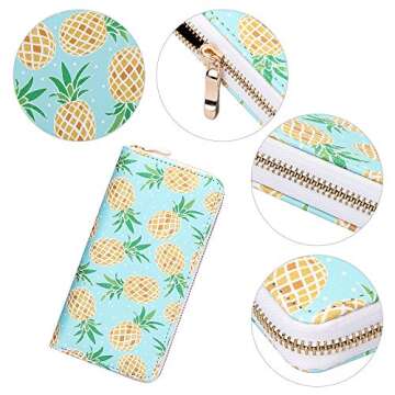 KUKOO Women’s Printed Zip Around Wallet Phone Clutch Purse Card Holder Organizer PINEAPPLE