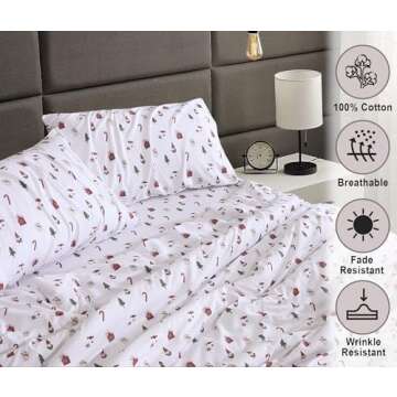RUVANTI Flannel Sheets King Size - 100% Cotton Brushed King Size Sheets Set - Deep Pockets 16 Inches Bed Sheets - All Seasons Breathable & Extra Soft - Warm & Cozy, 4 Piece, Snowman Home