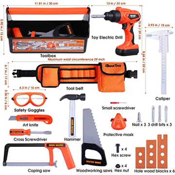 iBaseToy 32 PCS Kids Tool Set with Toolbox & Drill