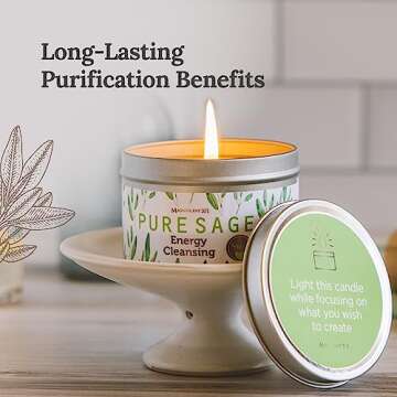 Magnificent 101 Long Lasting Pure White Sage Candle - 6 Oz - 35 Hour Burn Time | Organic, All Natura...
