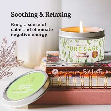 Magnificent 101 Long Lasting Pure White Sage Candle - 6 Oz - 35 Hour Burn Time | Organic, All Natural, Soy Candle to Cleanse Your Home & Calm, Soothe, Use with Sage Smudge Kit