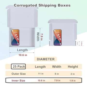 MEBRUDY 11x8x2 Shipping Boxes - Pack of 25, White Corrugated Boxes for Mailing