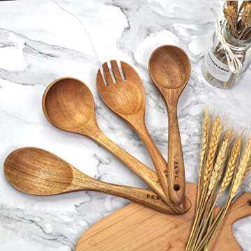 Wooden Spoons for Cooking, 12Pcs Wooden Utensils for Cooking Wooden Kitchen Utensils Set Wooden Cooking Utensils Wooden Spatulas…