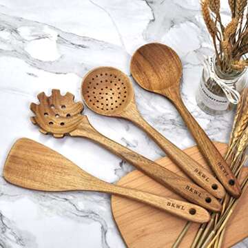 Wooden Spoons for Cooking, 12Pcs Wooden Utensils for Cooking Wooden Kitchen Utensils Set Wooden Cooking Utensils Wooden Spatulas…