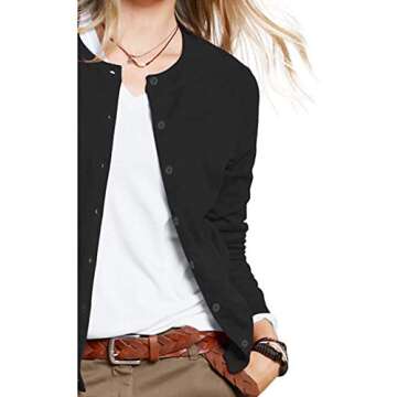 a.Jesdani Women's Button Down Crew Neck Long Sleeve Soft Knit Cardigan Sweaters