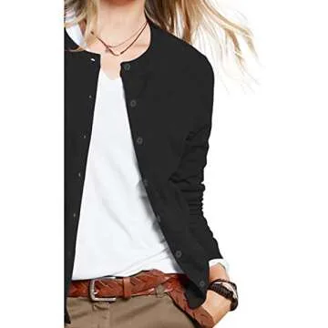 a.Jesdani Women's Button Down Crew Neck Long Sleeve Soft Knit Cardigan Sweaters