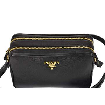 Prada Women's Black Bandoliera Vitello Phenix Leather Crossbody Bag 1BH079