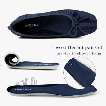 AprCoco Women's Flats Bowknot Ballet Knit Foldable Flats for Women Square Toe Ballet Comfort Light Shoes Office Low Top Flats,Size 09，Navy
