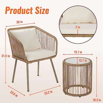 3-Piece Outdoor PE Rattan Bistro Furniture Set Patio Rattan Conversation Set Patio Furniture Set Gla...