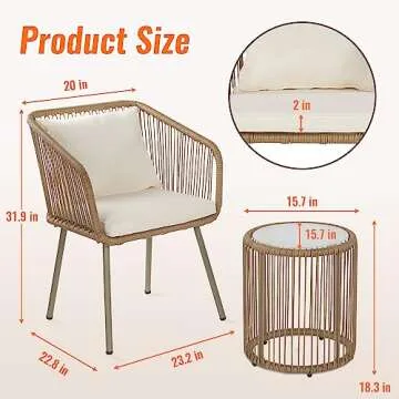 3-Piece Outdoor PE Rattan Bistro Furniture Set for Garden, Balcony, and Patio