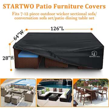 STARTWO Waterproof Patio Furniture Covers for Sectional Sofas – 126x126x28