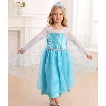 iTVTi Little Girls Princess Costume Blue Cosplay Dress up for Halloween Party with Accessories, Blue...