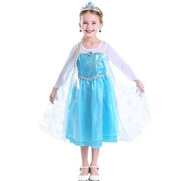 iTVTi Little Girls Princess Costume Blue Cosplay Dress up for Halloween Party with Accessories, Blue, 4-5 Years (Label 120)