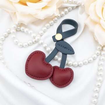 AOBIURV Cherry Bag Charm with Key Ring Cut Keychain Purse For Handbags Cherry Purse Cherry