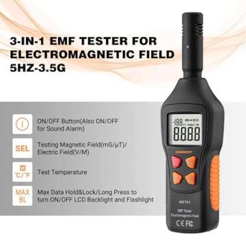 EMF Meter 5HZ-3.5G, ENGiNDOT Digital LCD EMF Detector, 3-in-1 EMF Tester, Ghost Hunting Equipment, Electromagnetic Radiation Detector, Temperature Detector, EMF Inspections