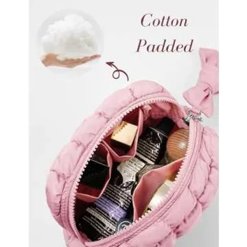 Yarnic Quilted Makeup Bag Cosmetic Bag, Travel Toiletry Bag for Women, Cute Makeup Bag Organizer Puffer Makeup Pouch (S, Pink)