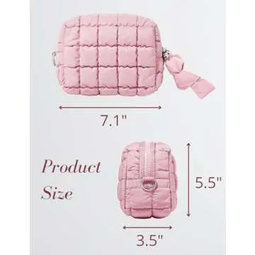 Yarnic Quilted Makeup Bag Cosmetic Bag, Travel Toiletry Bag for Women, Cute Makeup Bag Organizer Puffer Makeup Pouch (S, Pink)