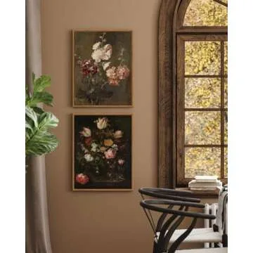 Elegant ARPEOTCY Vintage Framed Floral Wall Art - Dark Flower Canvas Prints for Your Home