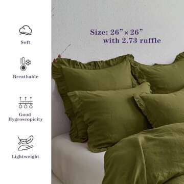 Premium 100% Linen Ruffle Euro Sham Covers Set of 2
