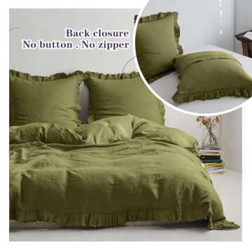 Premium 100% Linen Ruffle Euro Sham Covers Set of 2