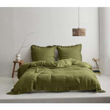 Premium 100% Linen Ruffle Euro Sham Covers Set of 2