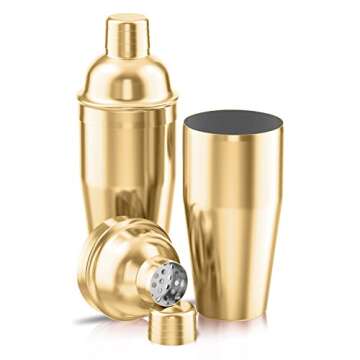 LUCKYGOOBO Cocktail Shaker,24 oz Martini Shaker,Food Grade Stainless Steel Martini Mixer Built-in St...