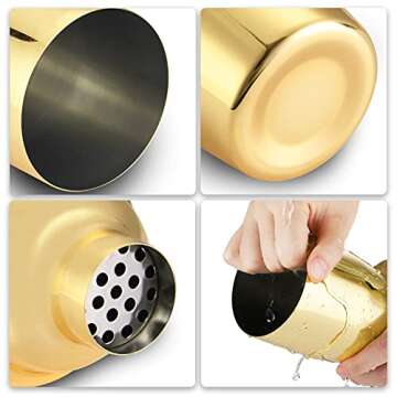 LUCKYGOOBO Cocktail Shaker,24 oz Martini Shaker,Food Grade Stainless Steel Martini Mixer Built-in Strainer,Drink Shaker,Bartender Kit Gifts. (Gold)