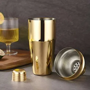 LUCKYGOOBO Cocktail Shaker,24 oz Martini Shaker,Food Grade Stainless Steel Martini Mixer Built-in Strainer,Drink Shaker,Bartender Kit Gifts. (Gold)