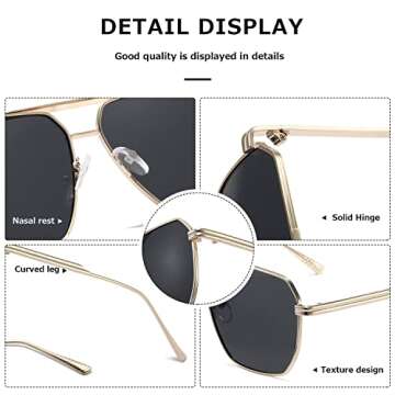 kimorn Polarized Sunglasses Womens Men Retro Oversized Square Vintage Shades Classic Large Metal Sun Glasses K1221