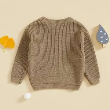 Infant Baby Boy Girl Knit Sweater Goose Embroidery Crew Neck Long Sleeve Pullover Knitted Shirt Fall Winter Clothes (Khaki, 6-9 Months)