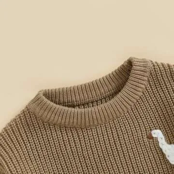 Infant Baby Boy Girl Knit Sweater Goose Embroidery Crew Neck Long Sleeve Pullover Knitted Shirt Fall Winter Clothes (Khaki, 6-9 Months)