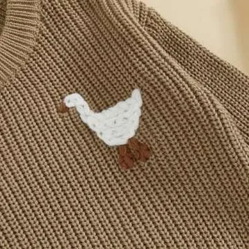 Infant Baby Boy Girl Knit Sweater Goose Embroidery Crew Neck Long Sleeve Pullover Knitted Shirt Fall Winter Clothes (Khaki, 6-9 Months)