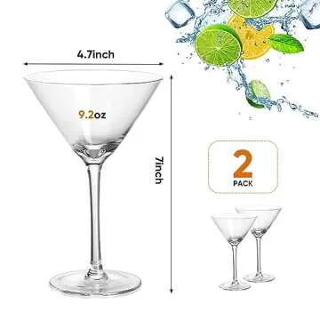 VENVENWEAVS Martini Glasses Set of 2,Hand-blown 9.2OZ Crystal Cocktail Glasses for Espresso Martini,Cosmopolitan,Manhattan,Gimlet,Home Bar,Cocktail Party,Stemless Martini Glassware Gift Set