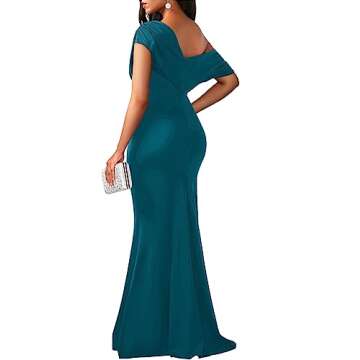 YMDUCH Women's Elegant Sleeveless Off Shoulder Bodycon Long Formal Party Evening Dress Peacock Blue
