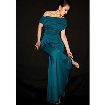 YMDUCH Women's Elegant Sleeveless Off Shoulder Bodycon Long Formal Party Evening Dress Peacock Blue