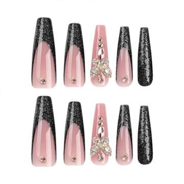 BAOYAALIN Coffin Press on Nails with 3D Rhinestones