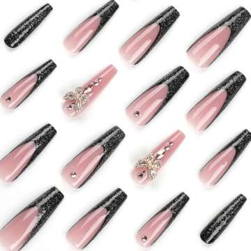 BAOYAALIN Coffin Press on Nails with 3D Rhinestones