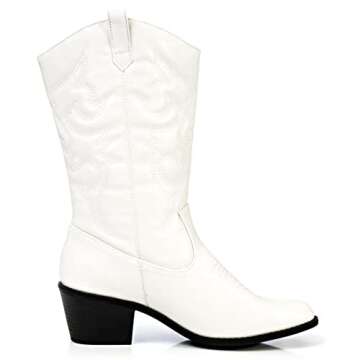 Charles Albert Womens Cowboy Boots for Women Embroidered Stacked Heel Mid-Calf Western Cowgirl Boots...