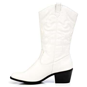 Charles Albert Womens Cowboy Boots for Women Embroidered Stacked Heel Mid-Calf Western Cowgirl Boots in White Size 9
