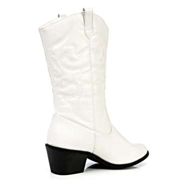 Charles Albert Womens Cowboy Boots for Women Embroidered Stacked Heel Mid-Calf Western Cowgirl Boots in White Size 9