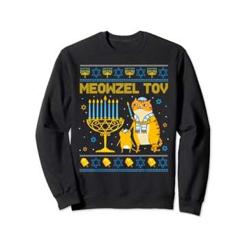 Meowzel Tov Ugly Hanukkah Sweater Cat Chanukah Jew Menorah Sweatshirt