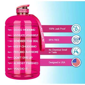 Venture Pal Large 1 Gallon/128 OZ & 74 OZ Motivational Leakproof BPA Free Water Bottle With Time Marker Perfect for Fitness Gym Camping Outdoor Sports-1Gallon-Pink