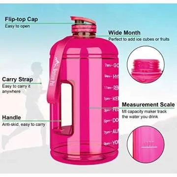 Venture Pal Large 1 Gallon/128 OZ & 74 OZ Motivational Leakproof BPA Free Water Bottle With Time Marker Perfect for Fitness Gym Camping Outdoor Sports-1Gallon-Pink